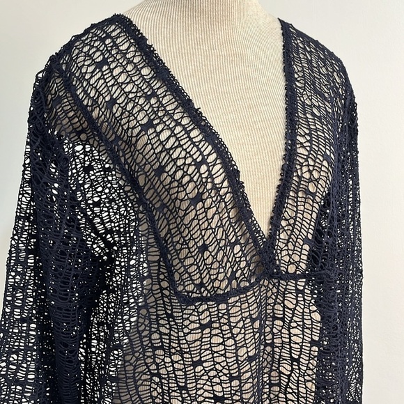 J Valdi Womens Swimsuit Cover Up Dress Mesh Sheer Open Knit Navy Blue Size XL - Picture 3 of 13